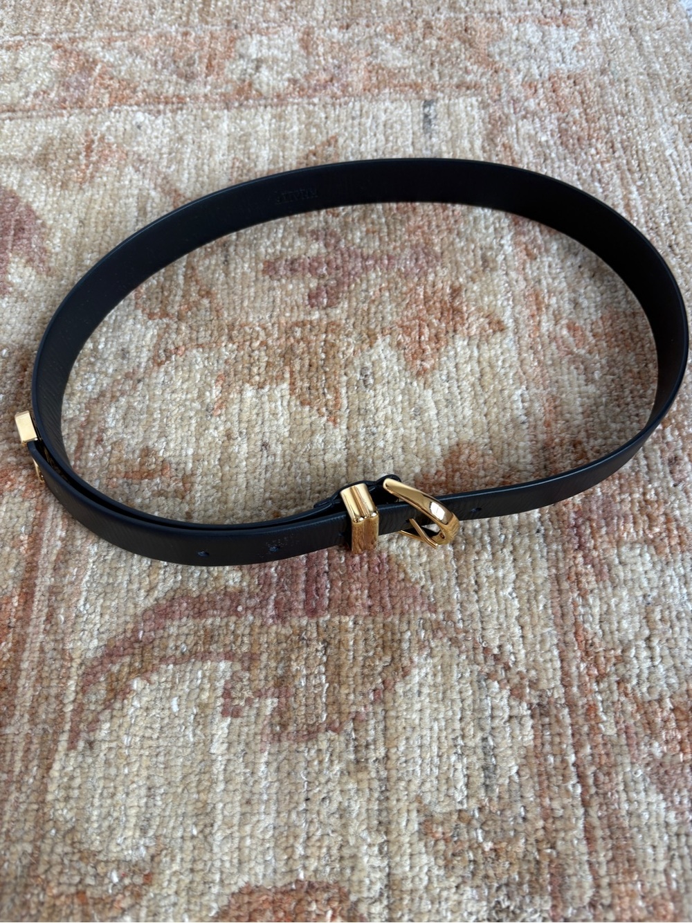 Khaite "Lucca" Black Leather Belt with Gold Buckle — 36"